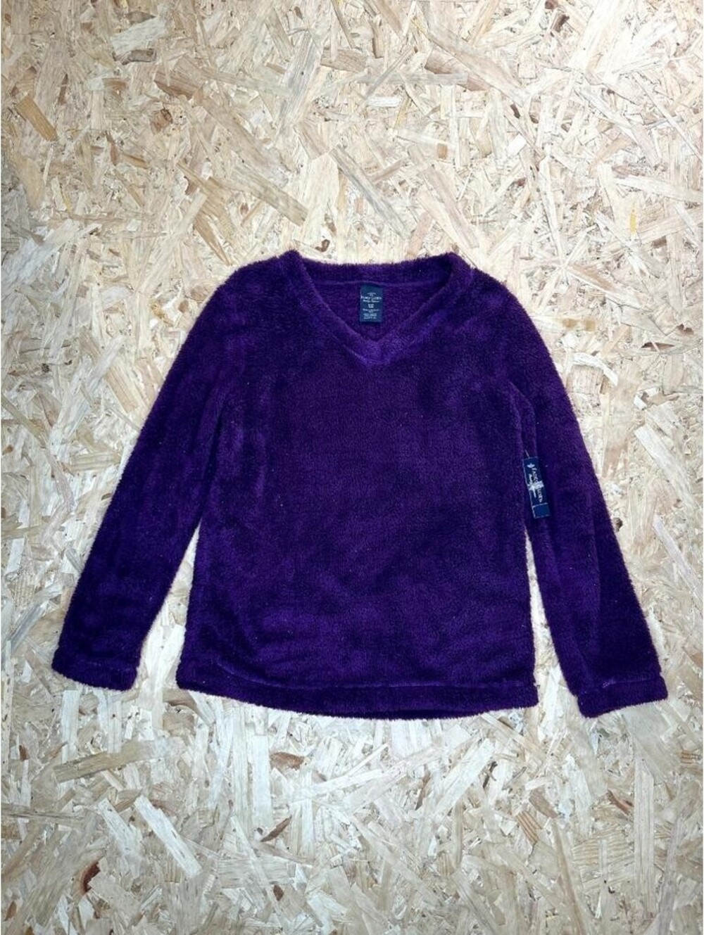 Faded Glory Sleepwear Fleece Sweater Womens Small Purple V-Neck Fuzzy Pullover